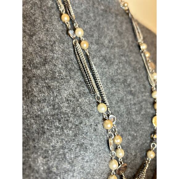 Express Two Layer Long Disk Bead Black Silver Tone Chain - Picture 2 of 6